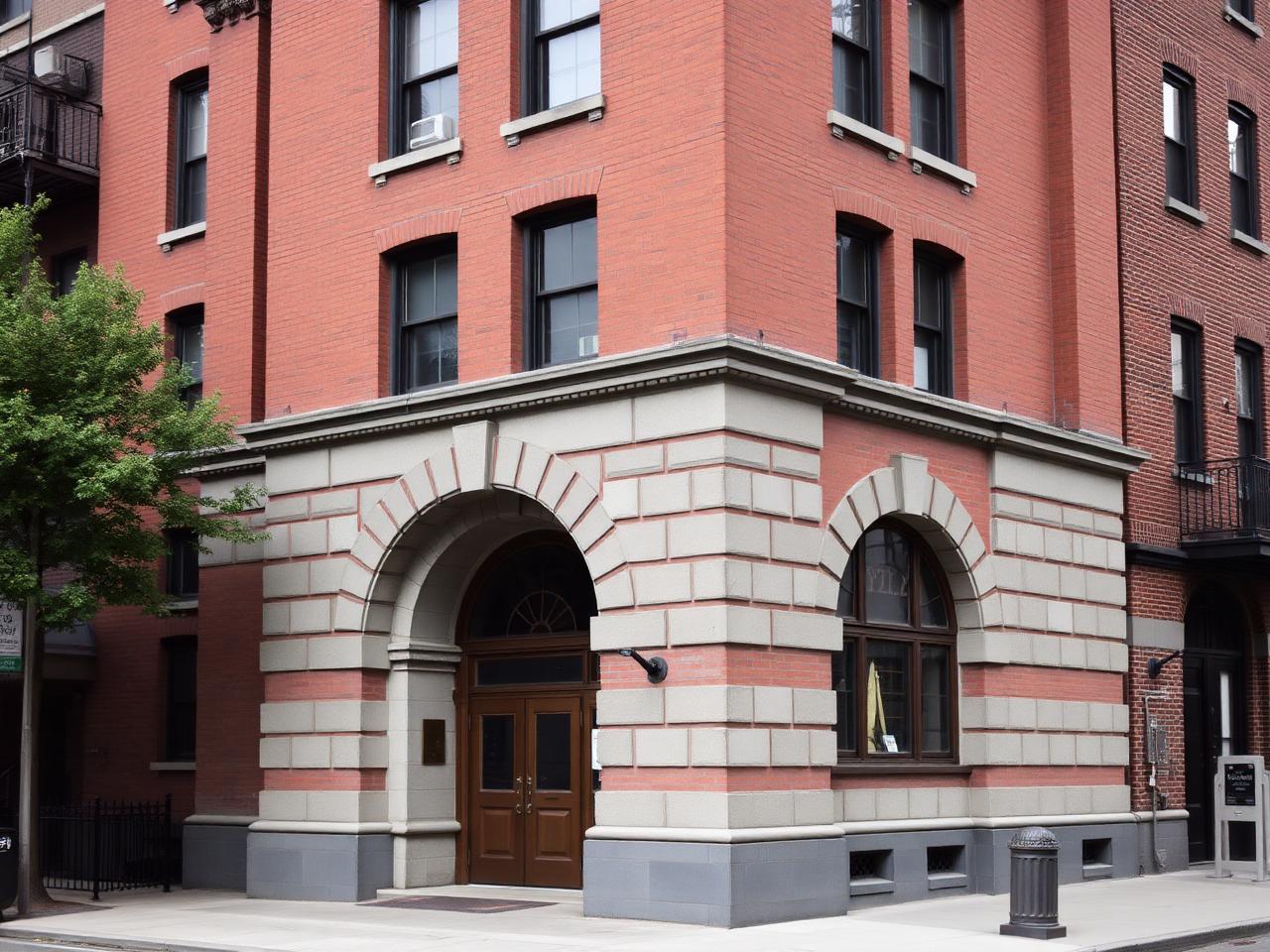 Present-day view of the landmarked brick institutional building in Harlem